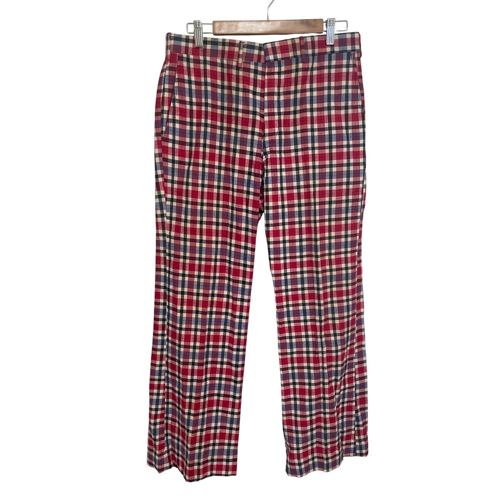 Vintage Pants Red White Blue Plaid Straight Leg Cotton 33x31